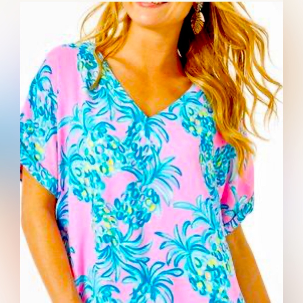 LILLY PULITZER CASDEN TOP PELICAN PINK LILEEZE PINEAPPLES